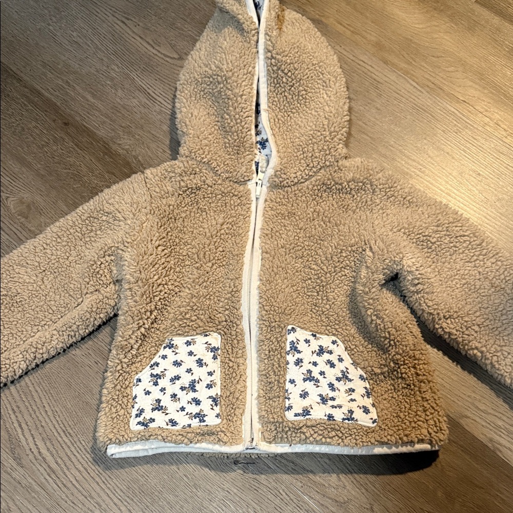 Carter's Tan Sherpa Jacket with Floral Accents Reversable